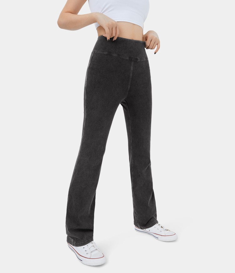 Jean décontracté bootcut HalaraMagic™ taille haute en maille extensible délavée avec poche arrière
