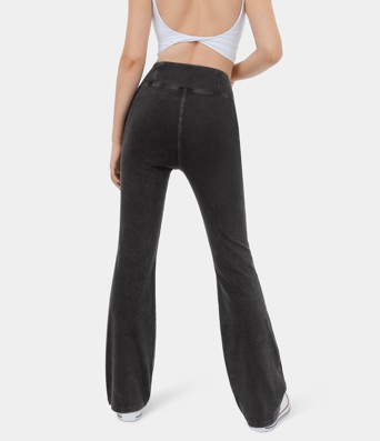 Jean décontracté bootcut HalaraMagic™ taille haute en maille extensible délavée avec poche arrière