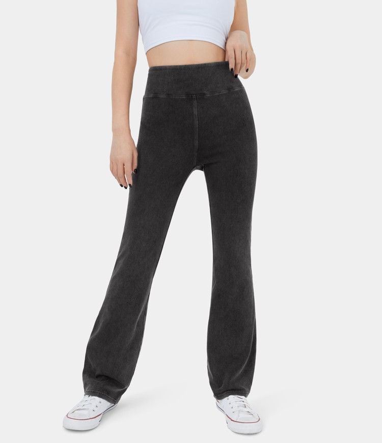 Jean décontracté bootcut HalaraMagic™ taille haute en maille extensible délavée avec poche arrière