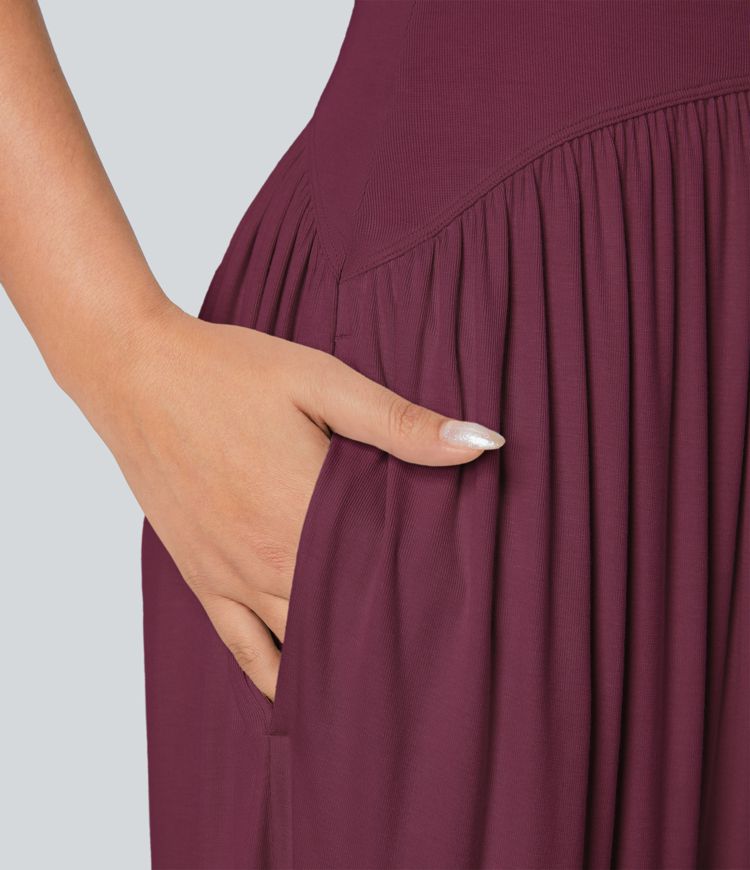 Ribbed Tube Backless Side Pocket Casual Jumpsuit