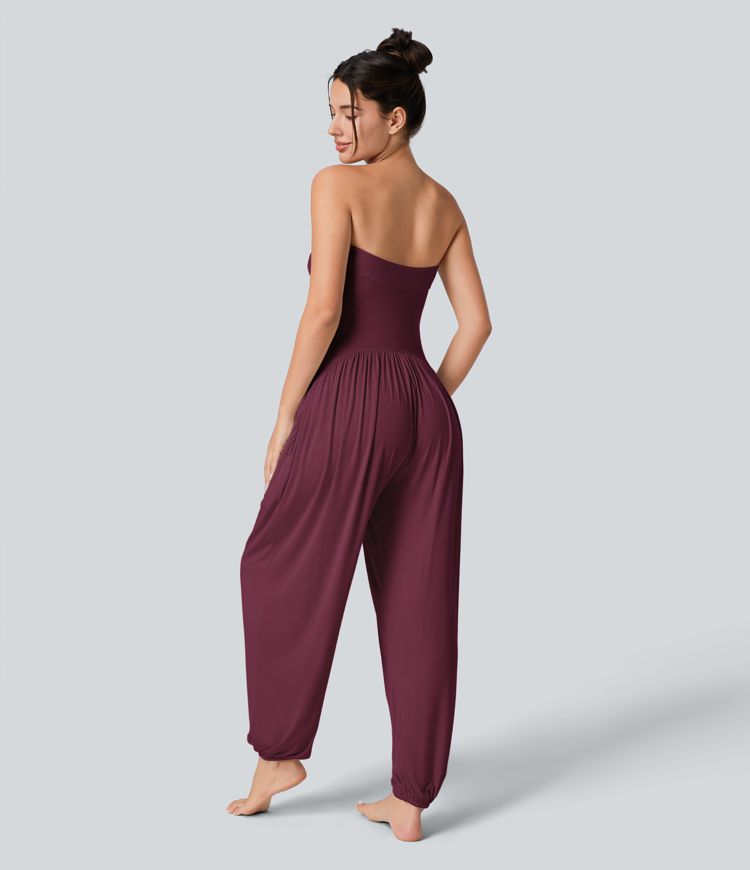 Ribbed Tube Backless Side Pocket Casual Jumpsuit
