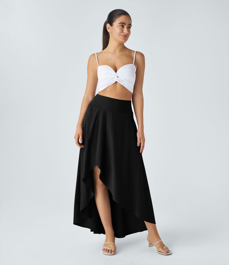 Breezeful™ High Waisted High Low Ruffle 2-in-1 Flowy Quick Dry Casual Regular Maxi Skirt
