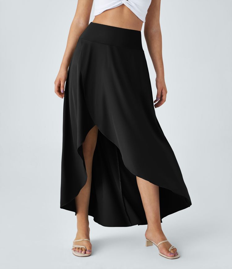 Breezeful™ High Waisted High Low Ruffle 2-in-1 Flowy Quick Dry Casual Regular Maxi Skirt