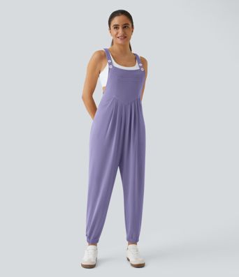 Pockets Waffle Casual Jogger Overalls