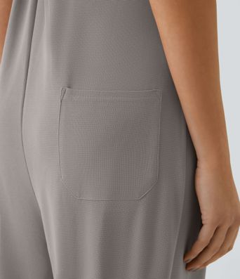 Pockets Waffle Casual Jogger Overalls