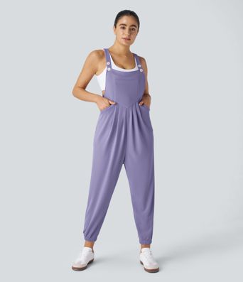 Pockets Waffle Casual Jogger Overalls
