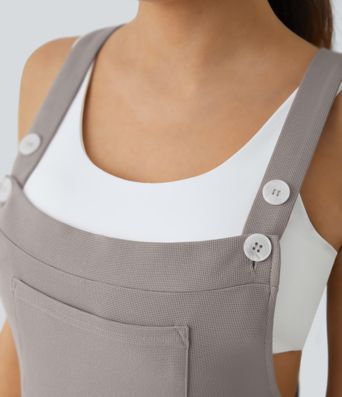 Pockets Waffle Casual Jogger Overalls