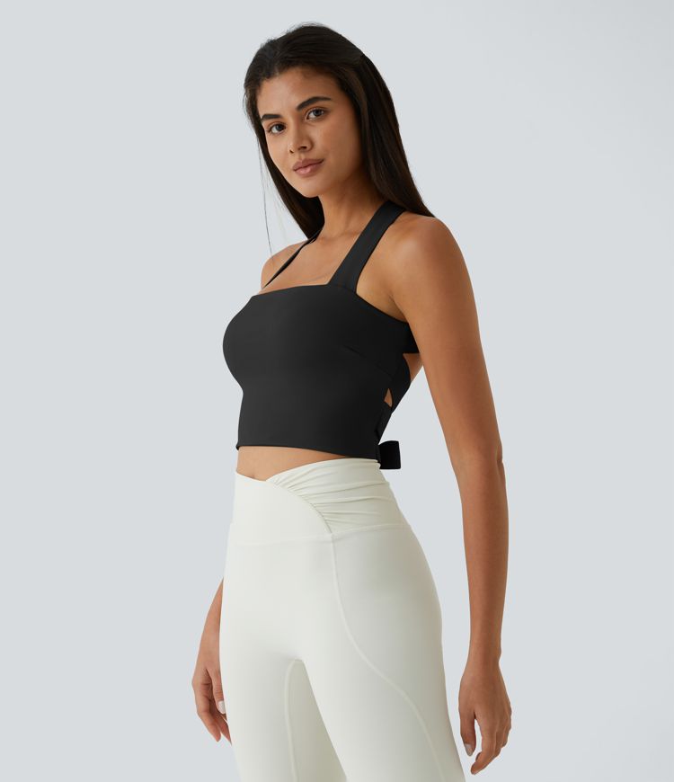 Softlyzero™ Airy Backless Padded Cross Tie Back Cool Touch Workout Cropped Tank Top
