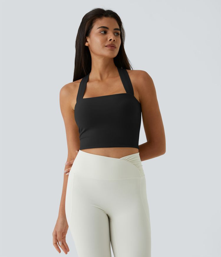 Softlyzero™ Airy Backless Padded Cross Tie Back Cool Touch Workout Cropped Tank Top