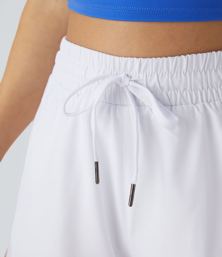 Mid Rise Drawstring Contrast Mesh 2-in-1 Flowy Running Shorts 3''