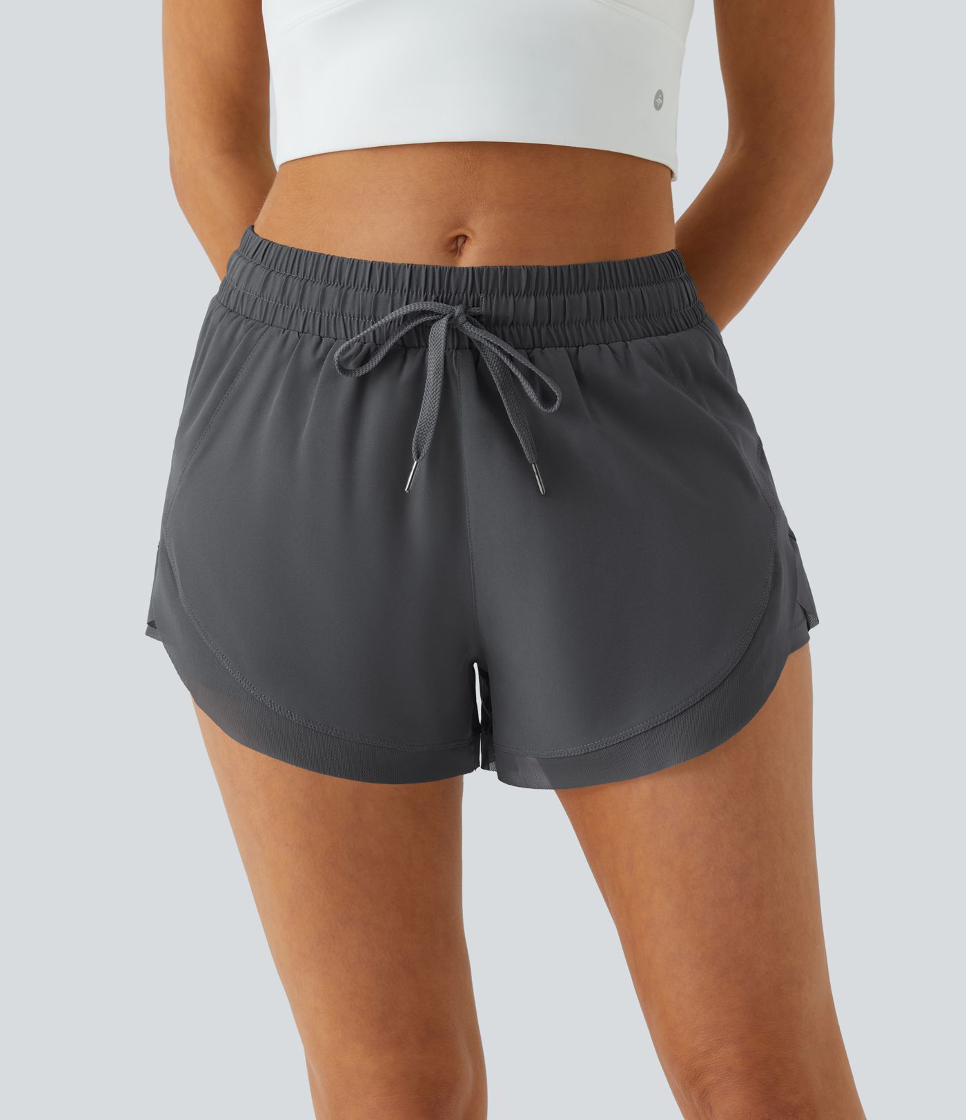 Mid Rise Drawstring Contrast Mesh 2-in-1 Flowy Running Shorts 3''