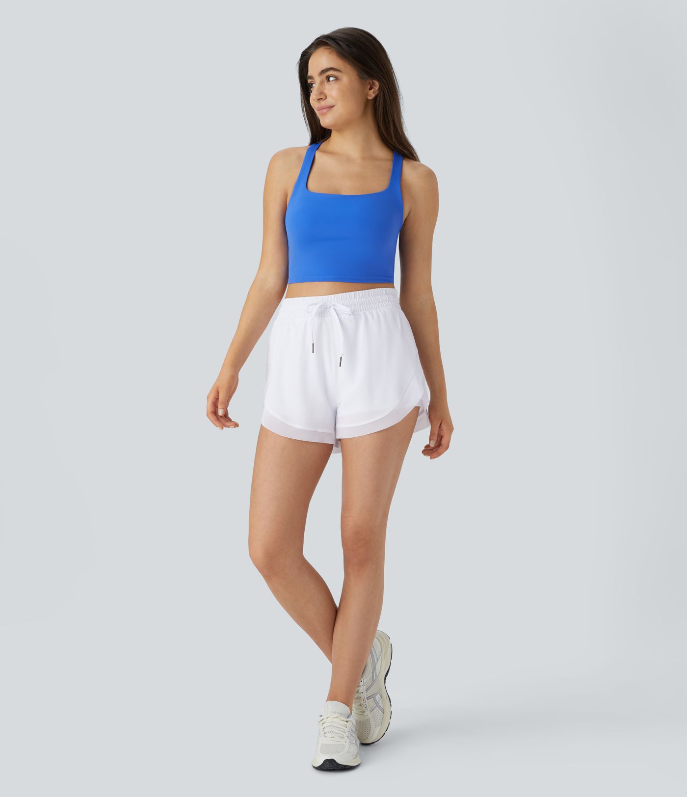 Mid Rise Drawstring Contrast Mesh 2-in-1 Flowy Running Shorts 3''