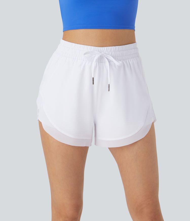 Mid Rise Drawstring Contrast Mesh 2-in-1 Flowy Running Shorts 3''