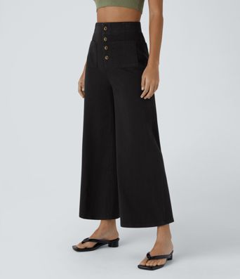 Halara Flex™ High Waisted Pockets Washed Casual Wide Leg Jeans