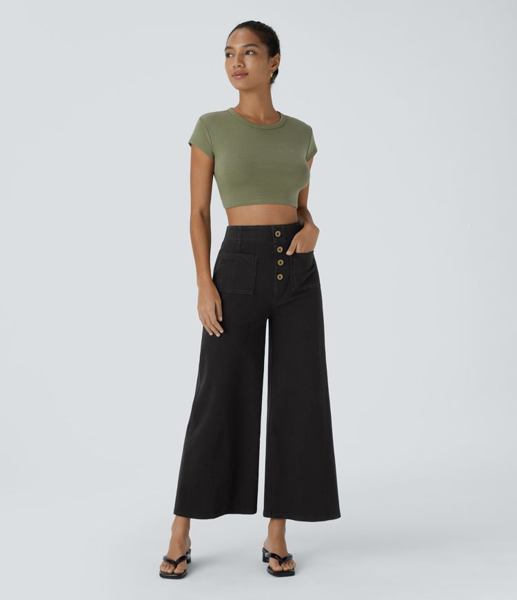 Halara Flex™ High Waisted Pockets Washed Casual Wide Leg Jeans