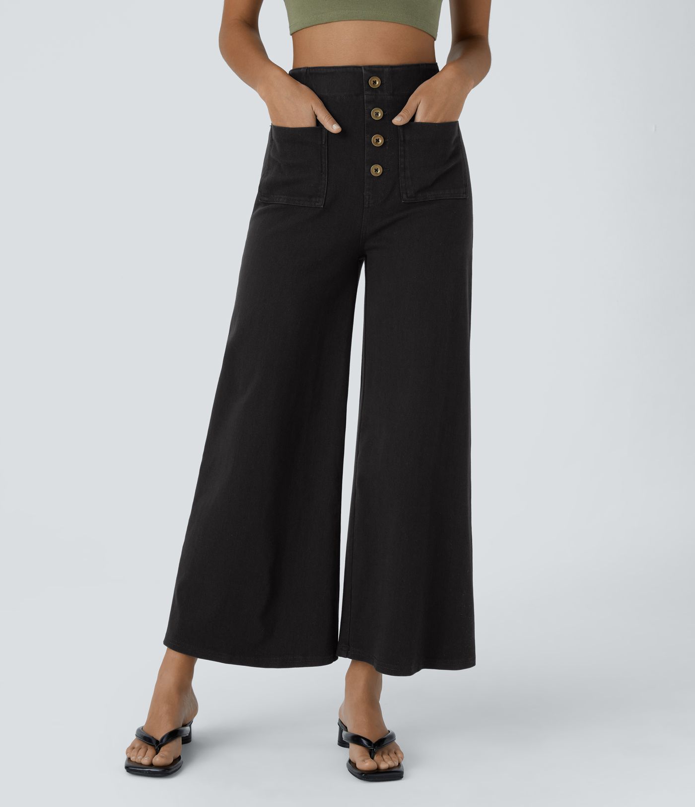 Halara Flex™ High Waisted Pockets Washed Casual Wide Leg Jeans