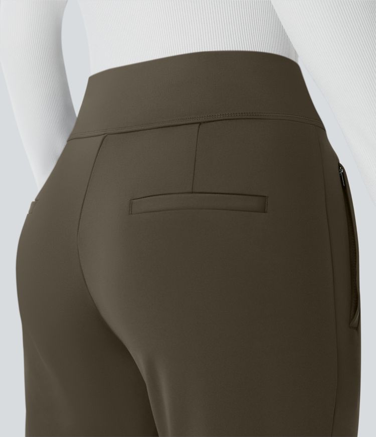 Halara Flex™ Yüksek belli, yan cepli ve fermuarlı geniş paça iş pantolonu