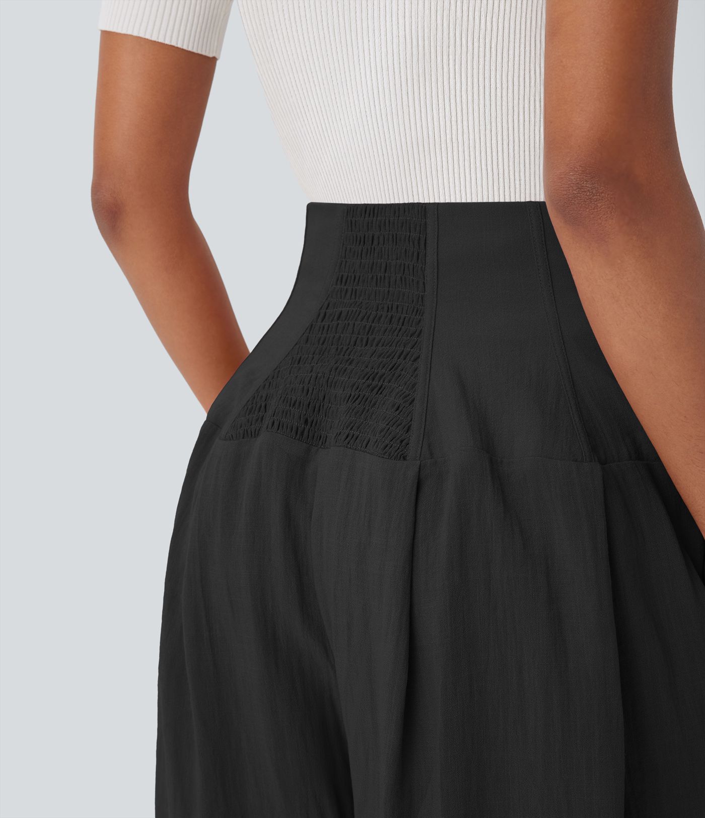 Halara Flex™ Super High Waisted Shirred Pockets Wide Leg Work Linen-Feel Trousers