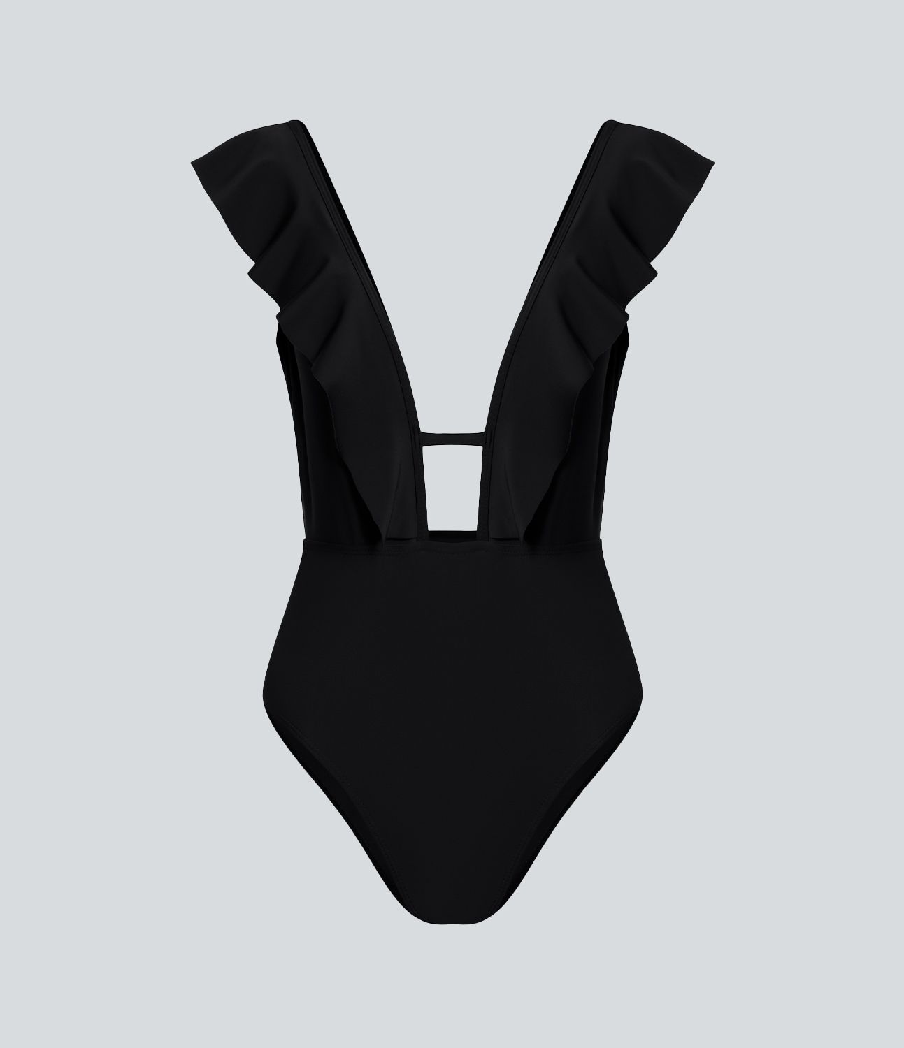 Traje baño una pieza sin espalda volante cuello V profundo