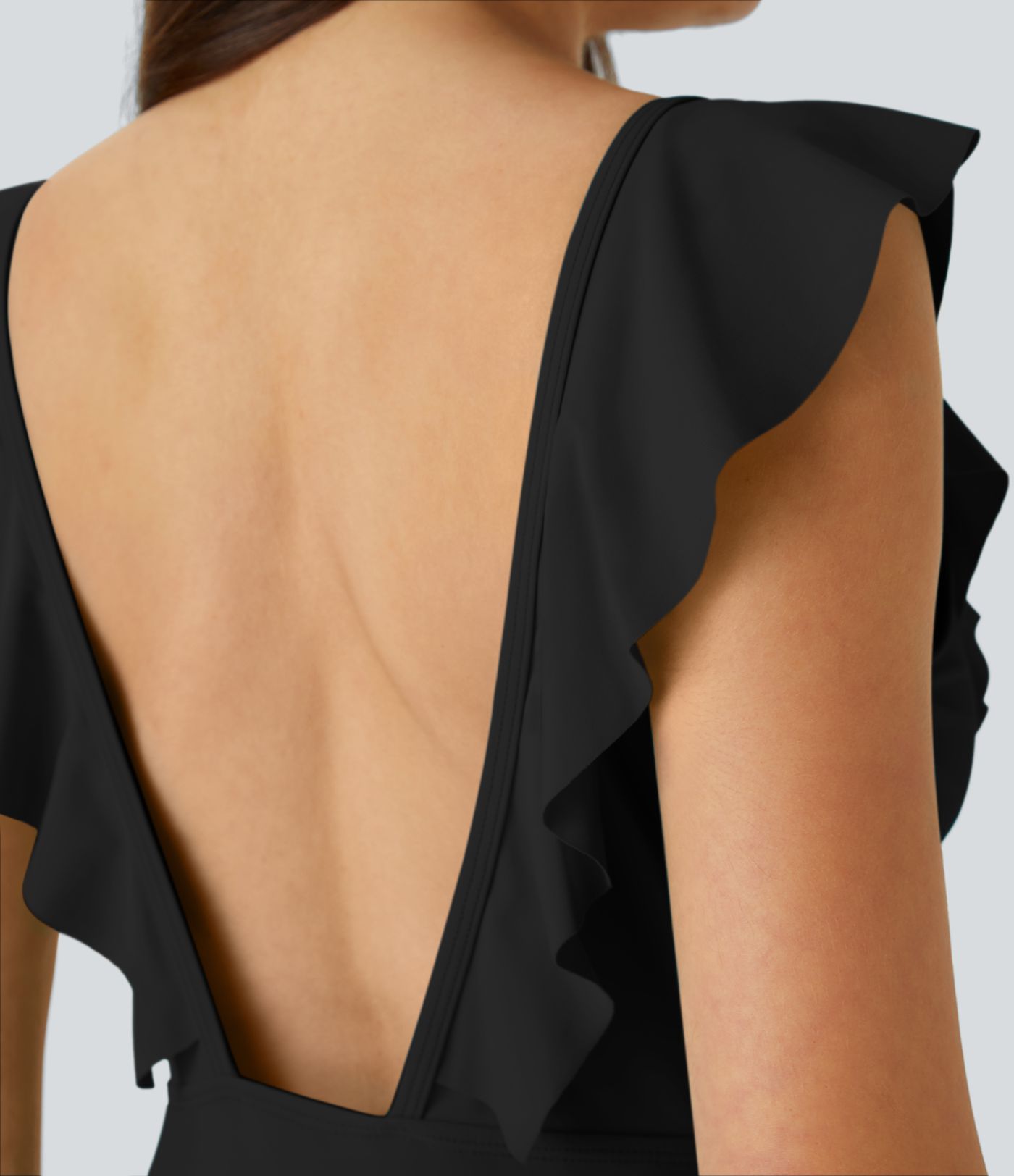 Traje baño una pieza sin espalda volante cuello V profundo