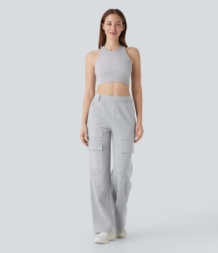 High Waisted Pockets Straight Leg Hiking Cargo Pants