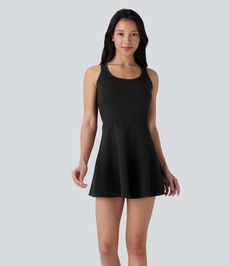 U Neck Sleeveless Racerback Flare Mini Dance Active Dress