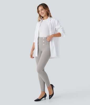 Legging de Travail SoCinched à Taille Haute avec Contrôle du Ventre, Poches Décoratives à Fermeture Éclair au Dos et Motif Chevrons