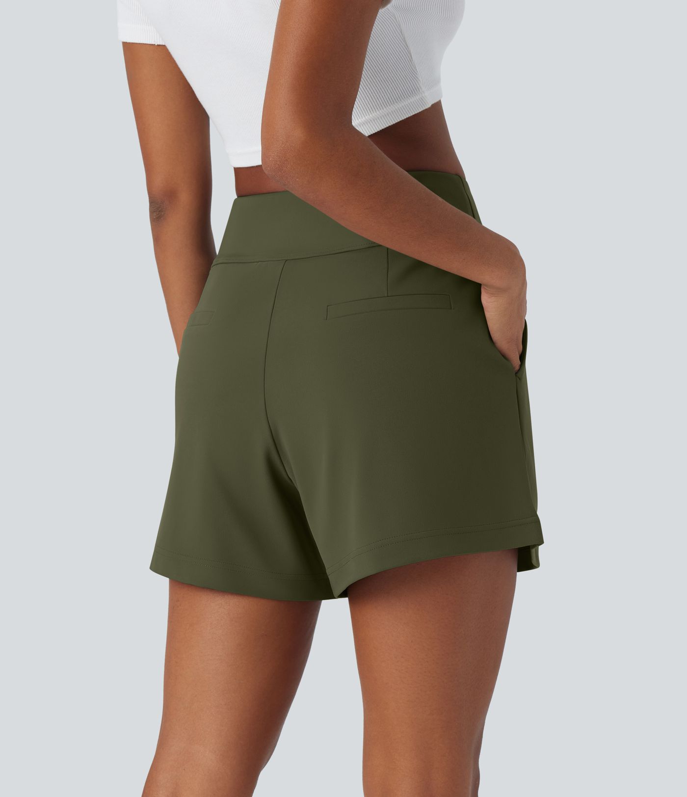 DayStretch High Waisted Pocket Wide Leg Work Shorts