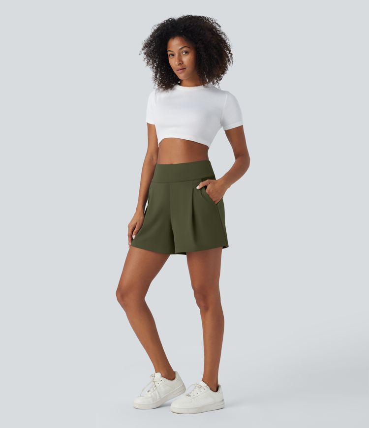 DayStretch High Waisted Pocket Wide Leg Work Shorts