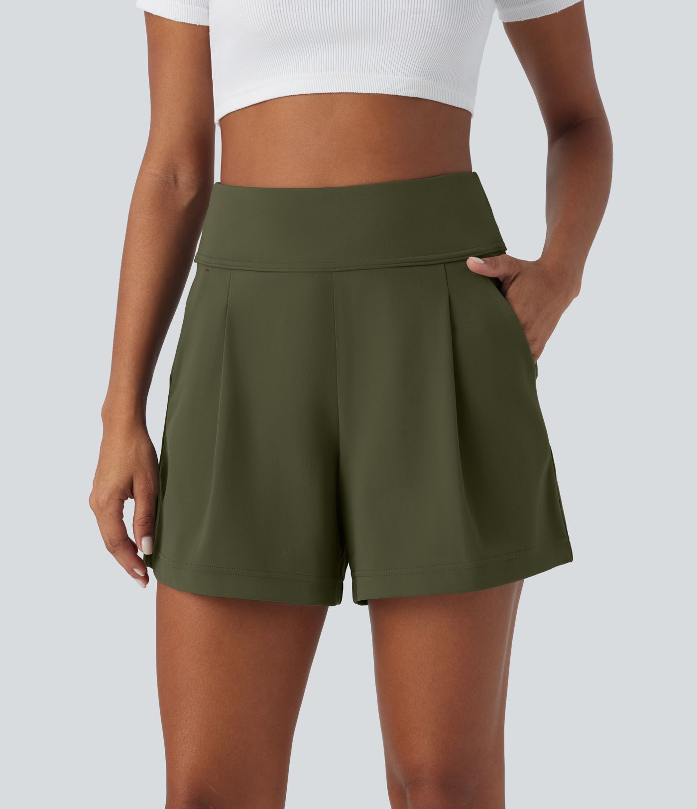 DayStretch High Waisted Pocket Wide Leg Work Shorts