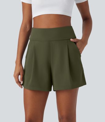 DayStretch High Waisted Pocket Wide Leg Work Shorts