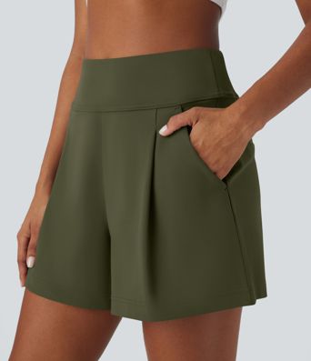 DayStretch High Waisted Pocket Wide Leg Work Shorts