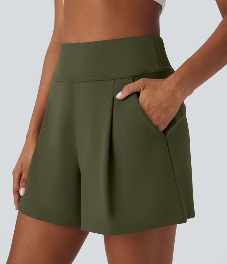 DayStretch High Waisted Pocket Wide Leg Work Shorts