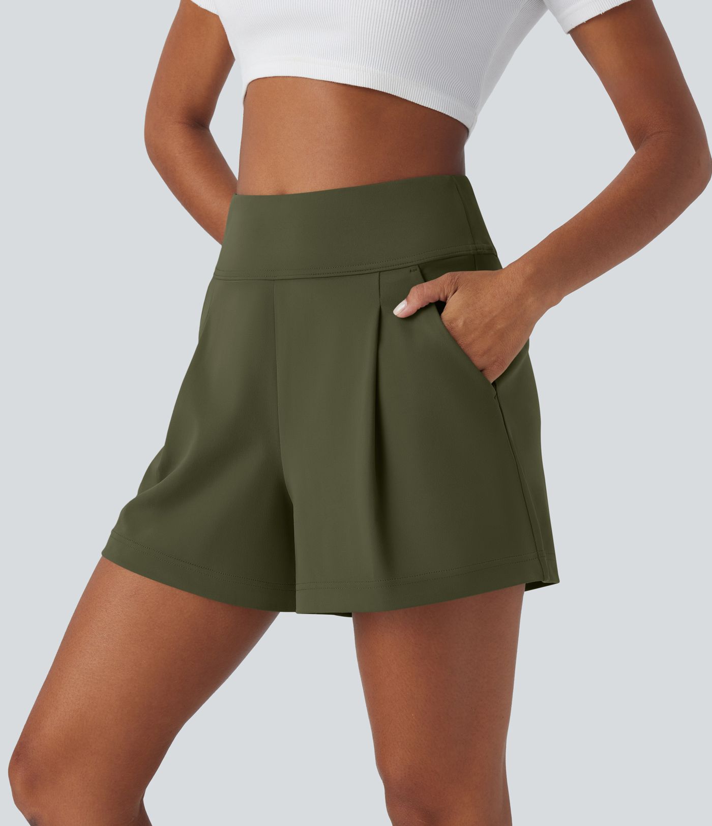 DayStretch High Waisted Pocket Wide Leg Work Shorts