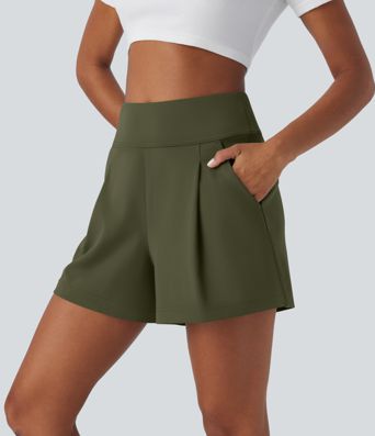 DayStretch High Waisted Pocket Wide Leg Work Shorts