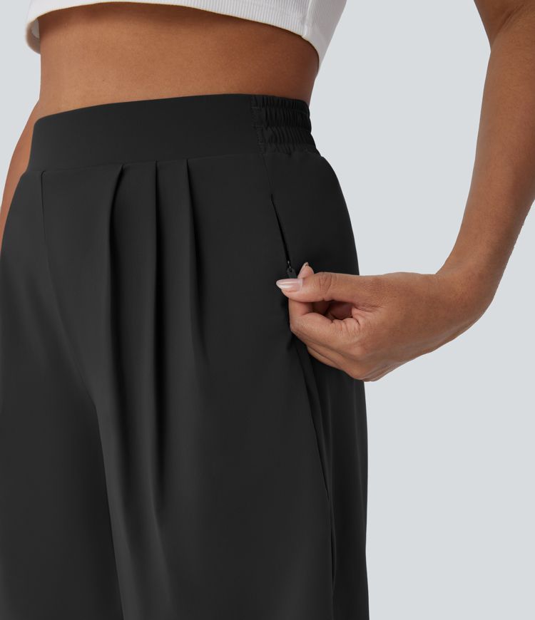 Short bermuda taille haute avec poches zippées sur les côtés pour le travail