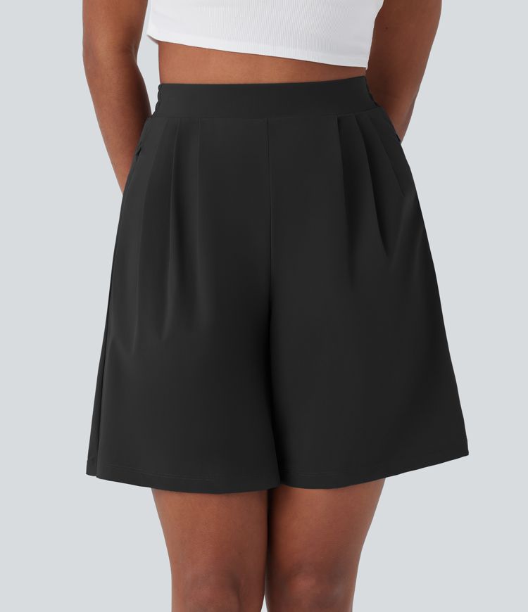 Short bermuda taille haute avec poches zippées sur les côtés pour le travail