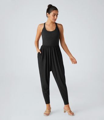 U Neck Pocket Harem Casual Jumpsuit-Easy Peezy Edition