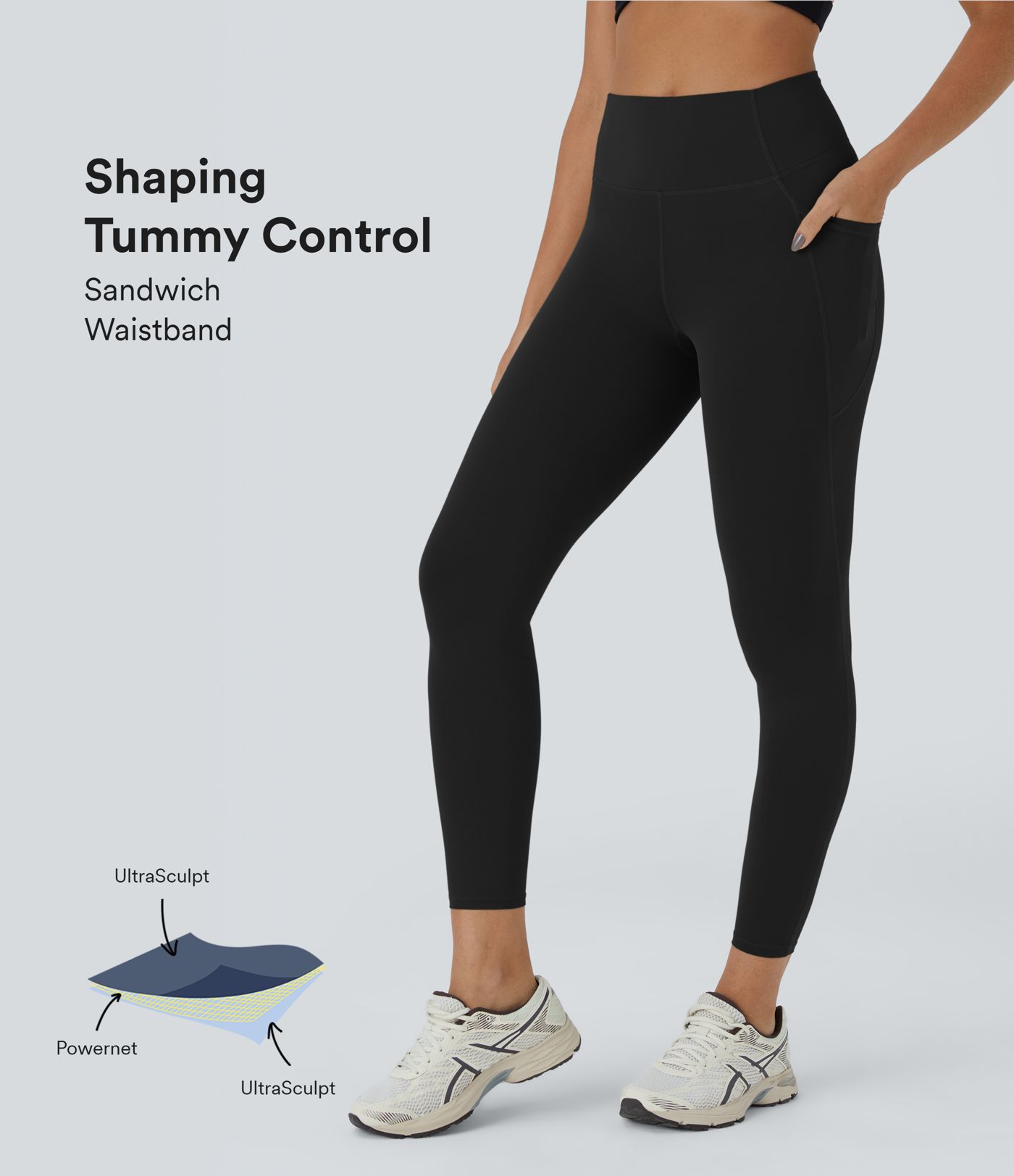 SoCinched High Waist Tummy Control Side Pocket Training 7/8 Leggings