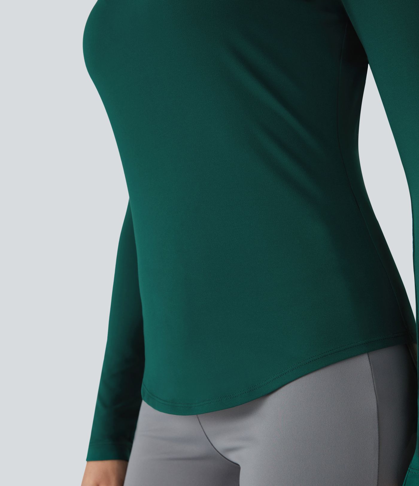 Asymmetric Neck Long Sleeve Curved Hem Work Top