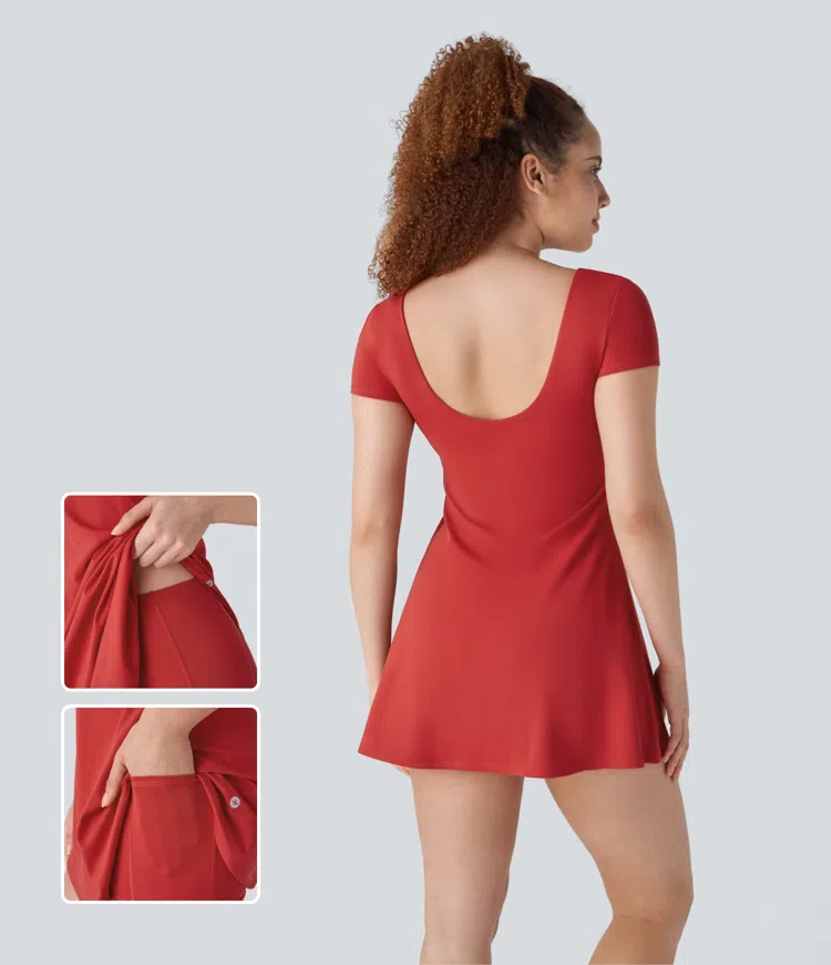 U backless two-piece with side pocket mini quick dry tennis active jumpsuit