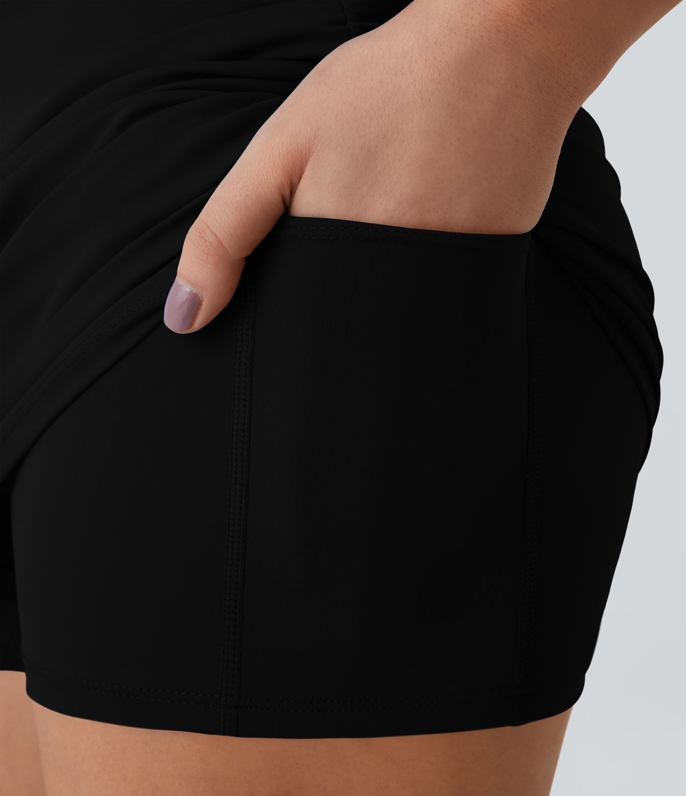 Jupe Casual Mini Moulante Taille Haute Poches Latérales et Ruchée 2 en 1