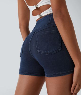 Halara Flex™ Shorts mezclilla elástica bolsillo lateralcintura V tiro alto 3 pulgadas Halara Flex™ Shorts mezclilla elástica bolsillo lateralcintura V tiro alto 3 pulgadas