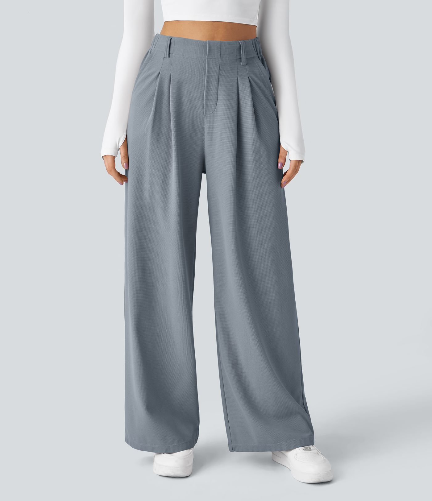 Halara Flex™ High Waisted Pocket Wide Leg Waffle Work Trousers