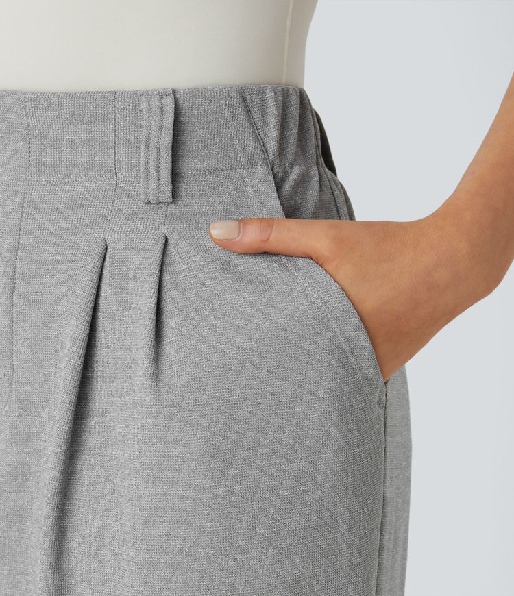 Halara Flex™ dehnbare Stoffhose mit hohem Bund, Waffelmuster, Seitentaschen und weitem Bein