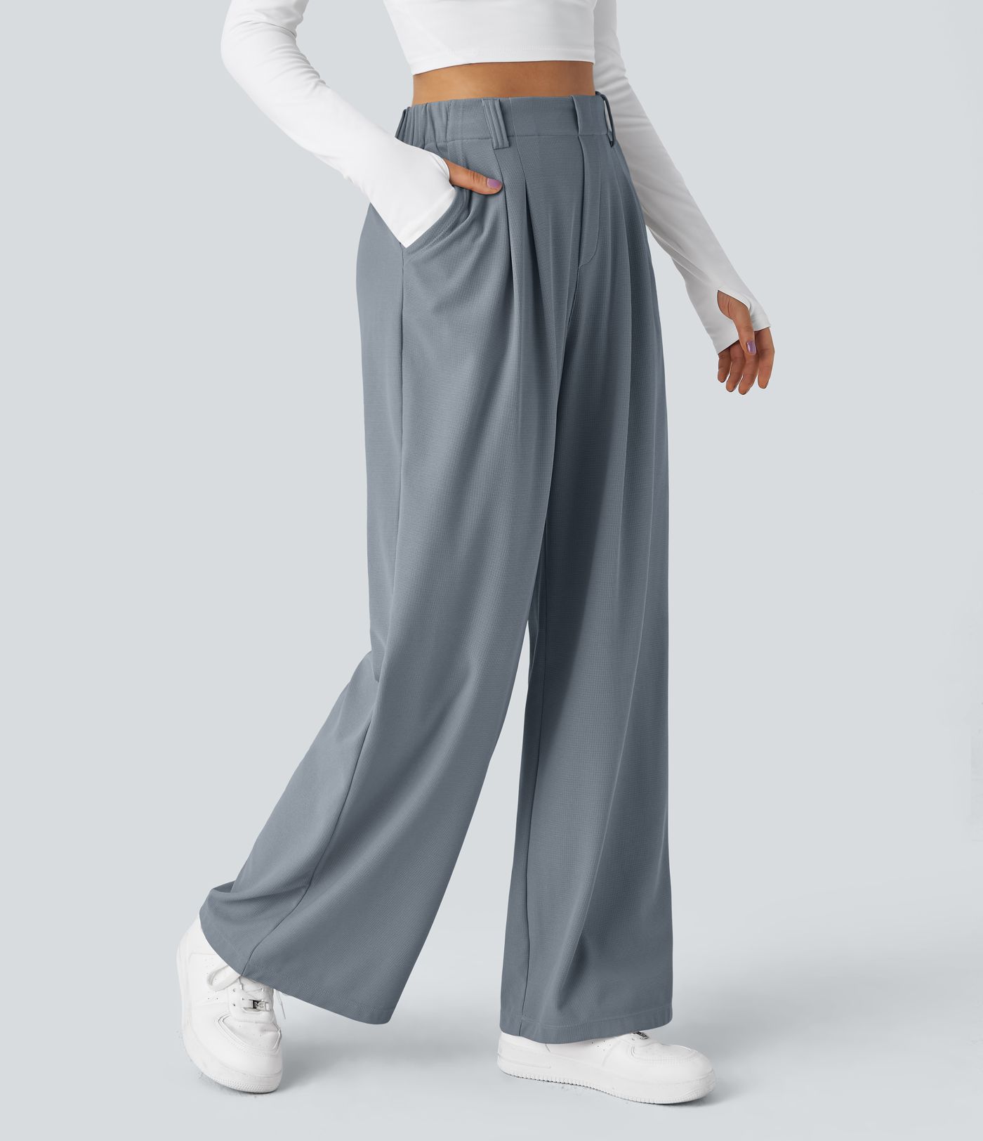 Halara Flex™ High Waisted Pocket Wide Leg Waffle Work Trousers