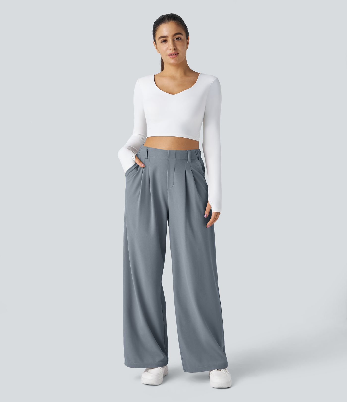 Halara Flex™ High Waisted Pocket Wide Leg Waffle Work Trousers