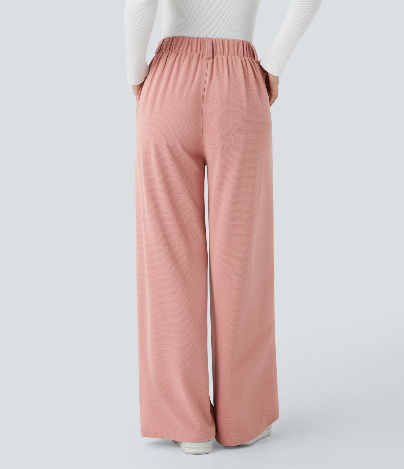 Halara Flex™ Pantalon Tailleur Large Fluide Gaufré Taille Haute Poches Latérales