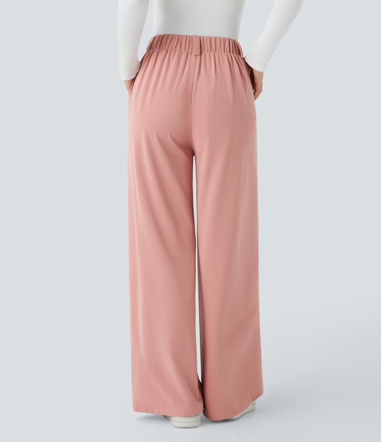 Halara Flex™ Pantalon Tailleur Large Fluide Gaufré Taille Haute Poches Latérales