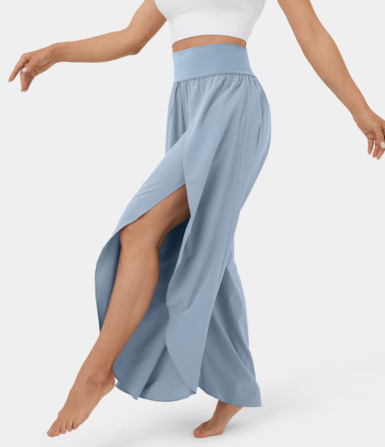Breezeful™ High Waist Back Waistband Palazzo Flowy Split Wide Leg Quick Dry Casual Pants